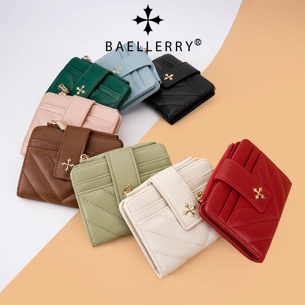 Baellerry New Short Simple Women Wallet High Quality Card Holder Buckle Zipper Coin Pocket Female Purses Small Women's Card Bag