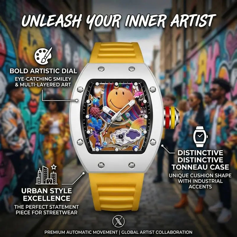 1 piece cute smiling face colorful pattern yellow strap square watch fashion personality trendy daily wear wristwatch