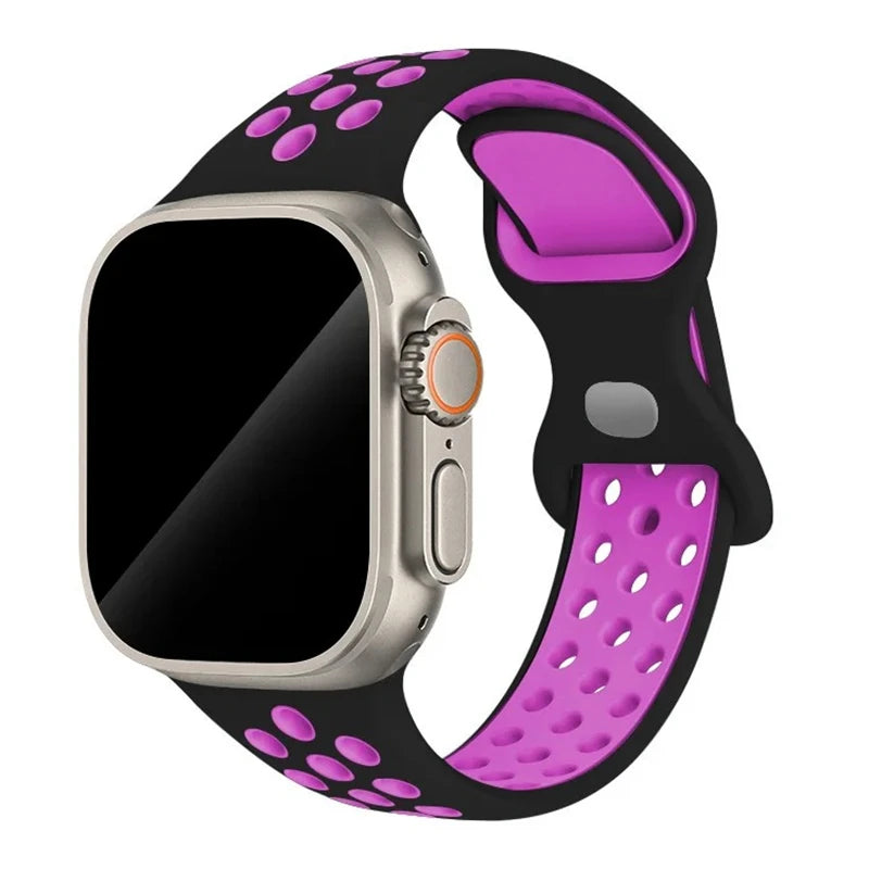 Silicone Strap For Apple Watch 44mm 45mm 40mm 41mm 38 42mm sports Rubber Breathable Band iwatch series 10 9 8 SE 7 6 Ultra 49mm