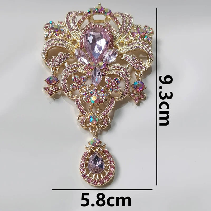 Creative Crown Brooch High-end Alloy Women's Corsage Women's Colorful Rhinestone and Water Drop Jewelry