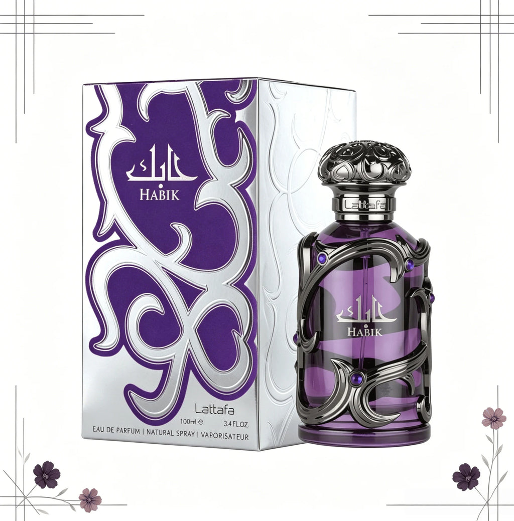 YARA LATTAFA Habik Eau De Parfum 100ML With Original Gift Box Long Lasting Rich Oriental Floral Woody Fragrance Unisex Perfume Transparent Purple Bottle Black Metal Gem Decor Luxury Scent Wedding Party Gift for Men Women