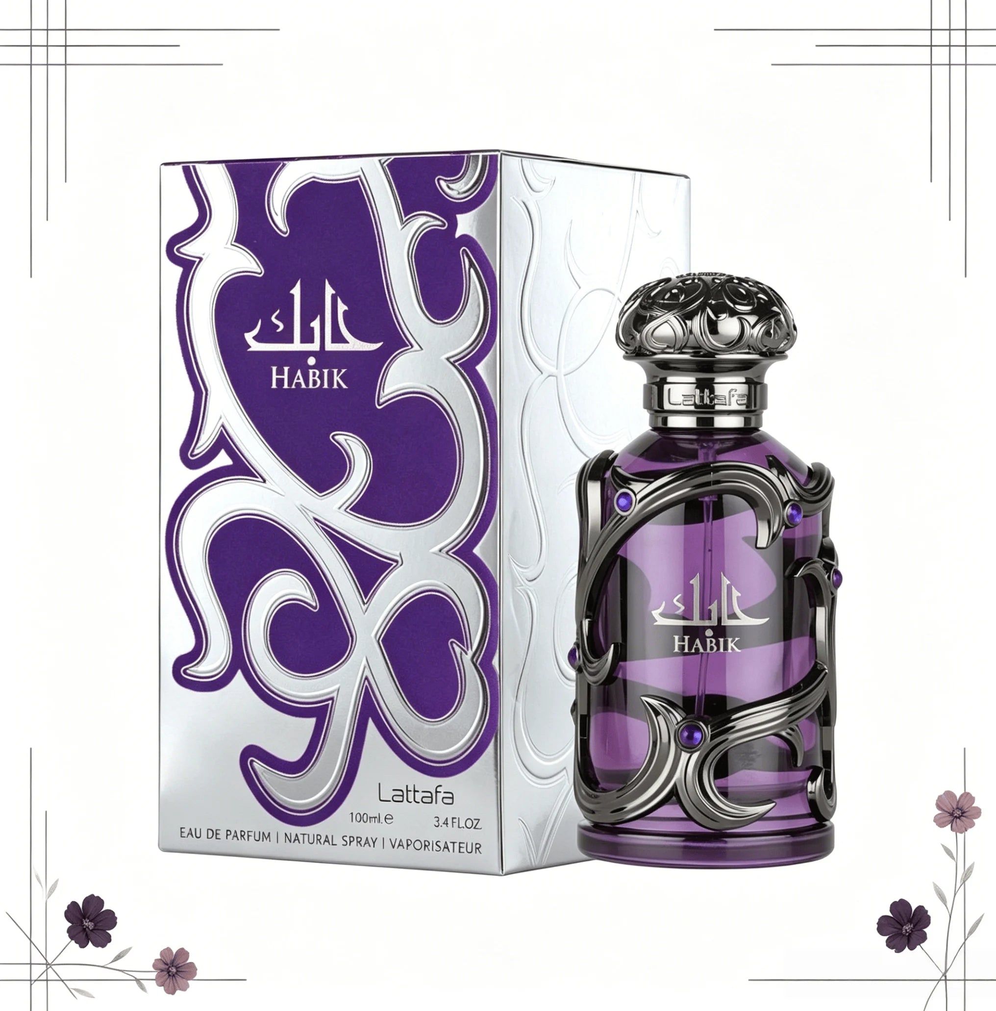 YARA LATTAFA Habik Eau De Parfum 100ML With Original Gift Box Long Lasting Rich Oriental Floral Woody Fragrance Unisex Perfume Transparent Purple Bottle Black Metal Gem Decor Luxury Scent Wedding Party Gift for Men Women