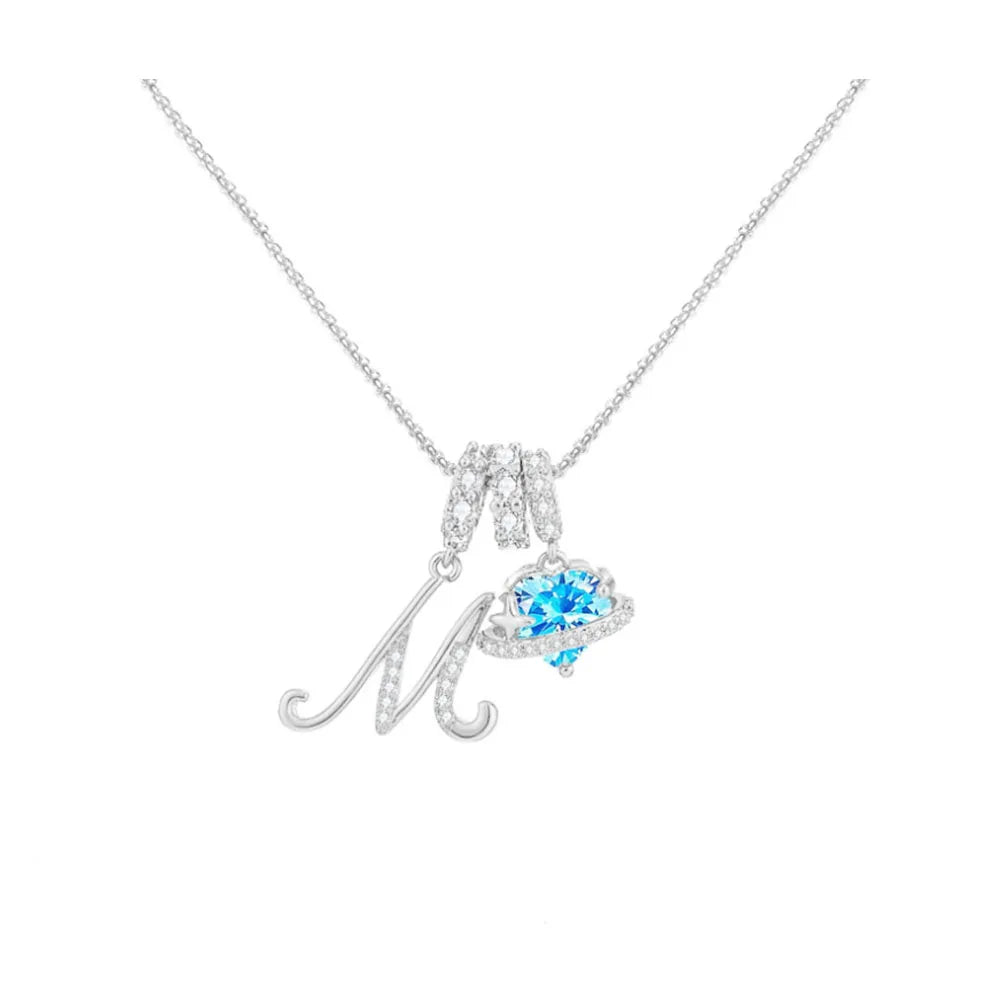 Heart-shaped Necklace with the Initial of a Lady, Zircon Pendant, English Diamond Jewelry, Suitable for Friday