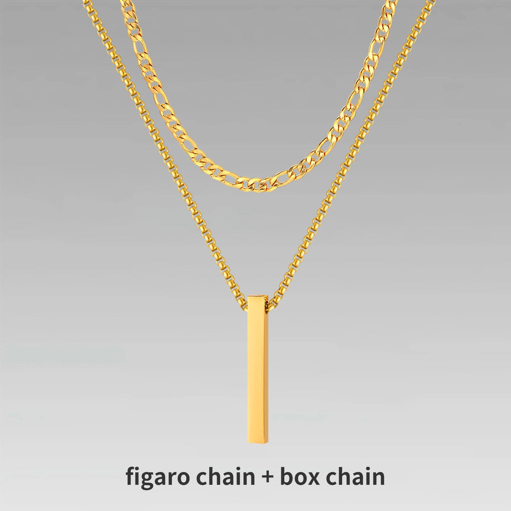 Vnox 3D Vertical Bar Necklaces for Men, Layering Stainless Steel Geometric Pendant, Layered Wheat Rope Cuban Chain, Boy Collar