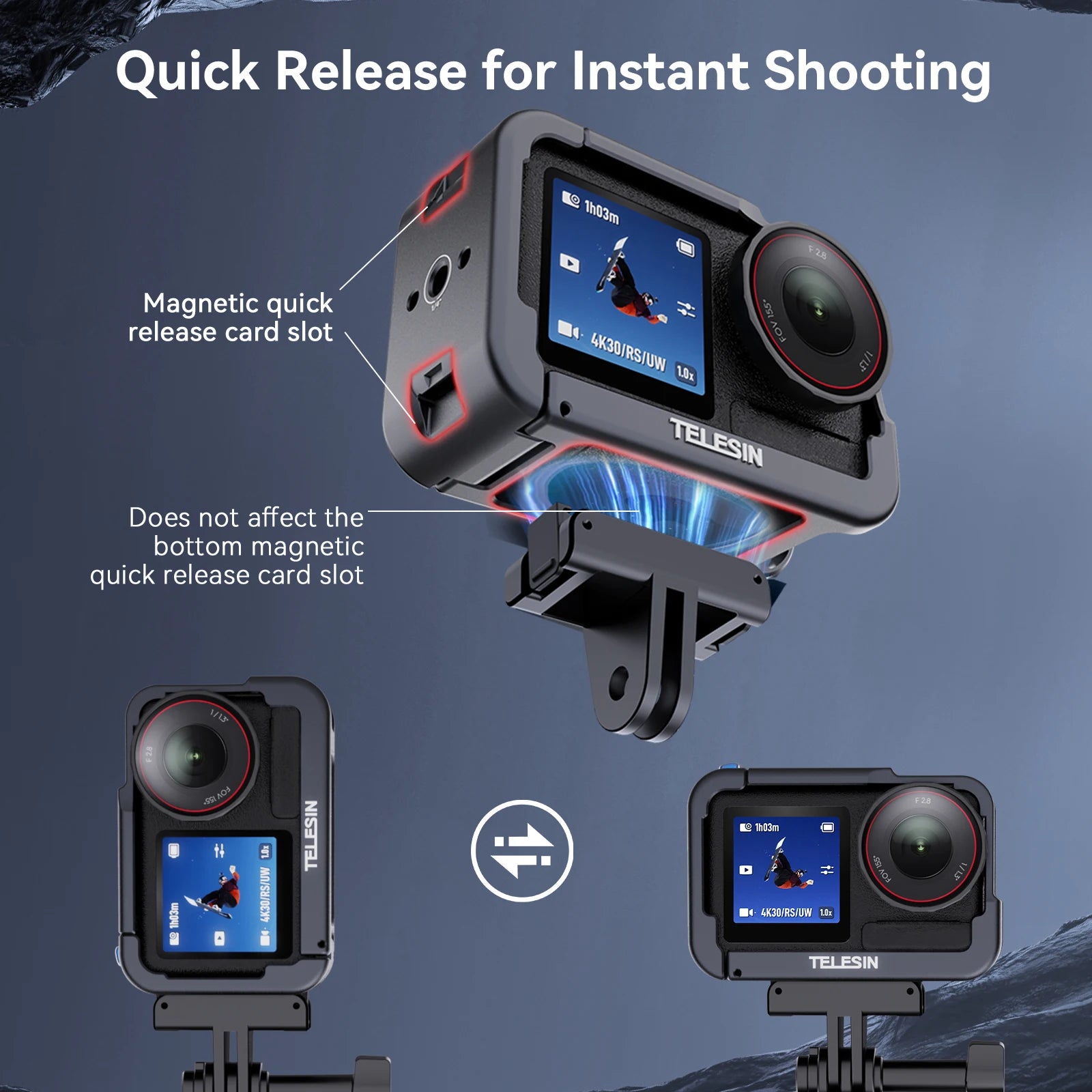 TELESIN Protective Frame Case For DJI OSMO Action 3 4 5Pro Double Clod Shoe Aluminium Alloy shell For DJI Action 3 4 5pro