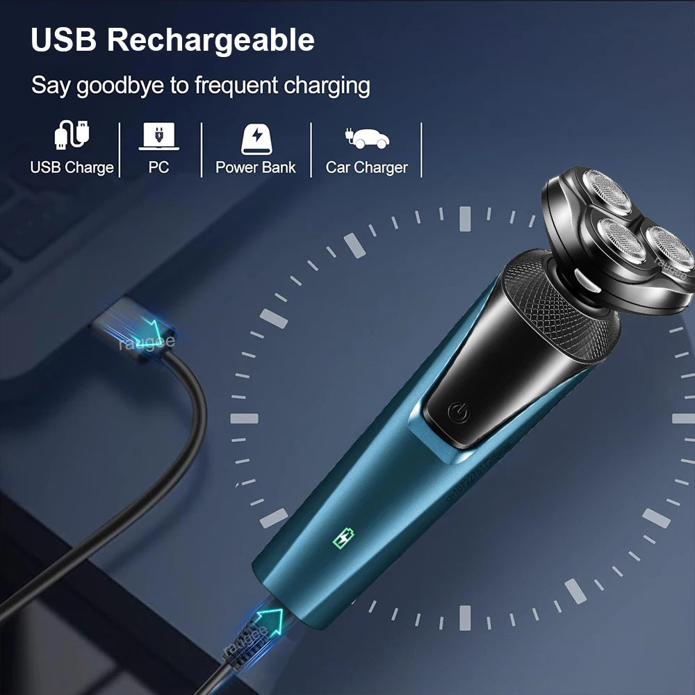 Electrical Rotary Shaver for Men Rechargeable Man Beard Shaving Razors Waterproof Automatic Floating Electric Shaver for Male