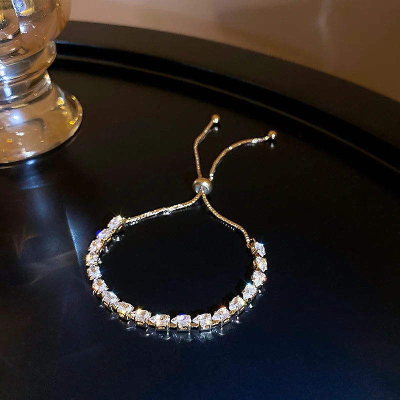 Wave Geometry Adjustable Bracelet Bangle Luxury Fashion Rhinestone Crystal Bracelets Women Wedding Wristband Jewelry