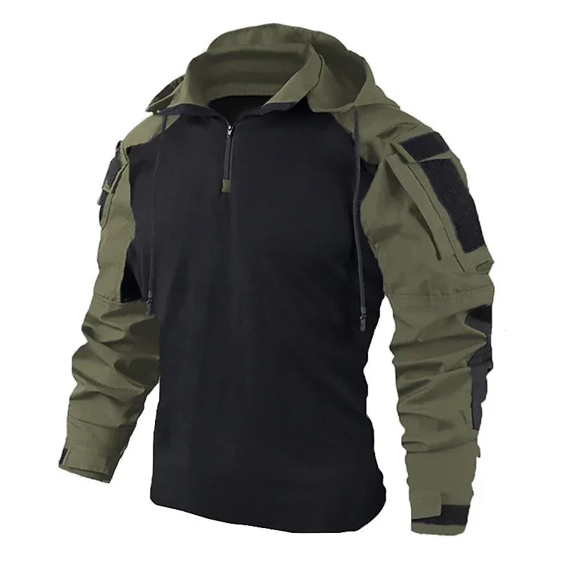 Tactical Combat Shirts 1/4 Zipper Long Sleeve Tactical Shirts Men Clothing Rip Stop Cotton Camo T Shirt Tops Wear-resisting
