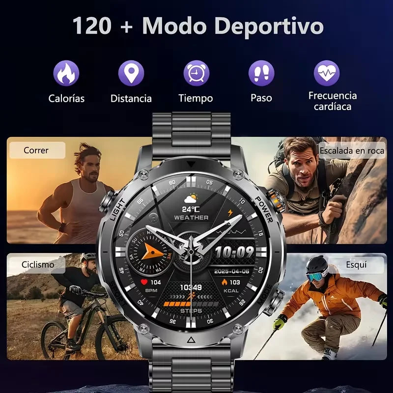 2026 Men SportsWatch, 1.7' Round HD Screen, 1400mAh, Dual LED (SOS Red+White), 120+ Sports, IPX8 Waterproof, Wireless Call, Gift