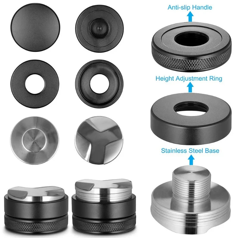 Hot Selling 51/53/58mm ABS Coffee Distributor, Coffee Machine Handle, Aluminum Alloy Base,Distributor Hammer,  Adjustable Height