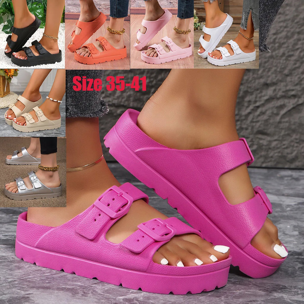 Summer Women Slipper Outdoor Beach Sandals EVA Platform flip flops For House Slides buckle Soft Thick Sole Sandals