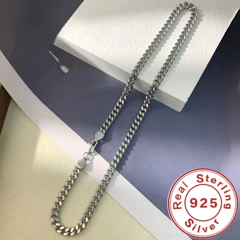 Original 925 Sterling Silver 8MM Cuban Necklace Men Women Wedding Fine Jewelry Accessories Party Gift