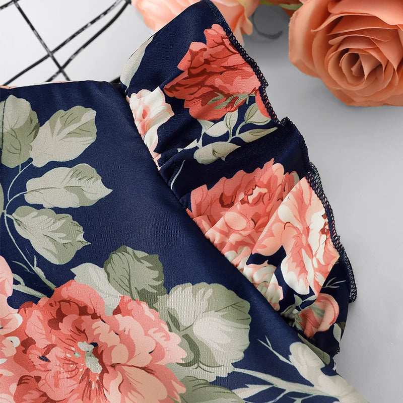 Girls Summer Fashion Thin Holiday Leisure Sleeveless Fragmented Flower Print Dress Comfortable Skirt Children's Clothing