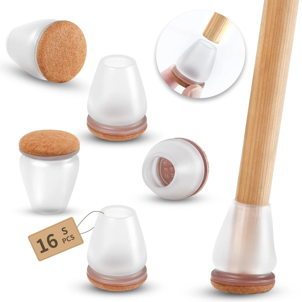 16PCS Silicone Chair Legs Pads Non-Slip Felt Chair Feet Caps Furniture Floor Protectors No Scratches Reduce Noise Home Decor