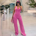 Casual sports faux washed printed headband paired with backless flared jumpsuit