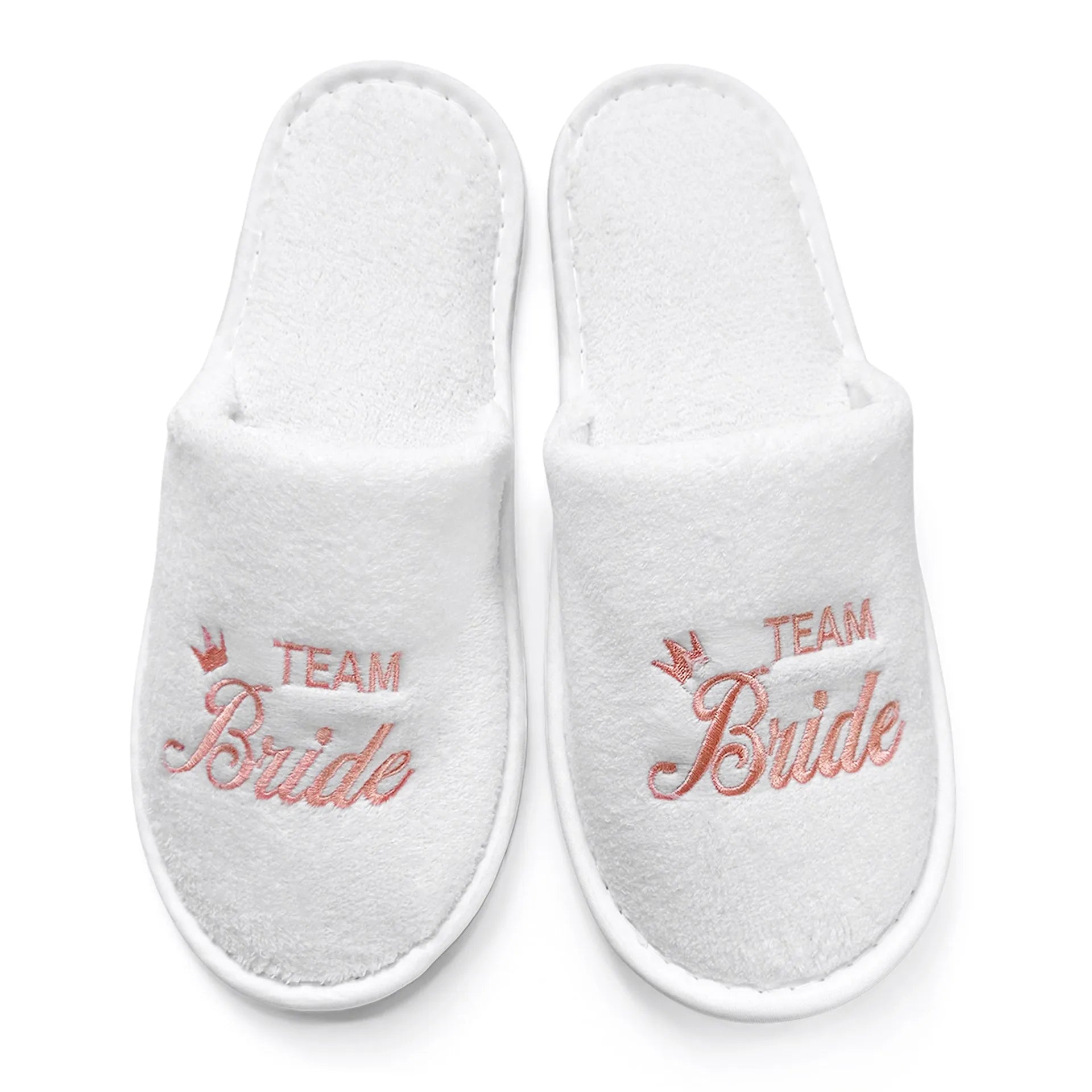 Bridal Party Slippers Set, Close-toe With Golden & Pink Embroidery, Lightweight Plush Cozy Flats, Non-slip Soft Sole For Bride