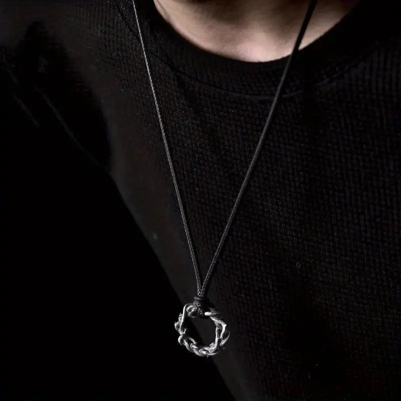 Vintage Thorns Pendant Necklace for Men,Trendy Braided Wreaths Necklace,Anniversary Jewelry Birthday Gifts
