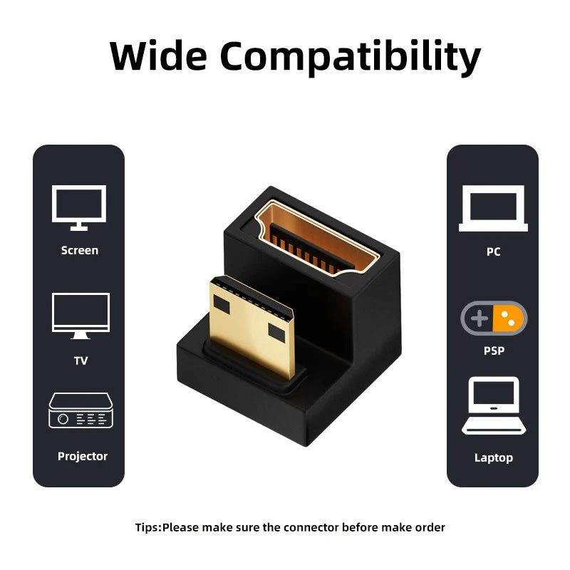 Mini HDMI-compatible Male to HDMI-compatible Female Adapter UP Down Angle 180 Degree 8K@60Hz 2.1 Female Extension Converter