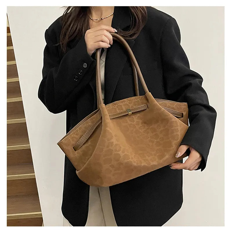 2025 Leopard Print Suede Women Tote Bag with Inner Pocket Underarm Bag Large Capacity Satchel Bag for Work Travel Purses Handbag