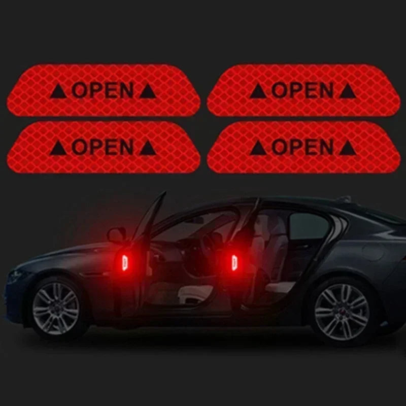 4PCS Reflective Car Door Sticker Safety Opening Warning Reflector Tape Decal Car Exterior Interior Reflector Sticker Amagi