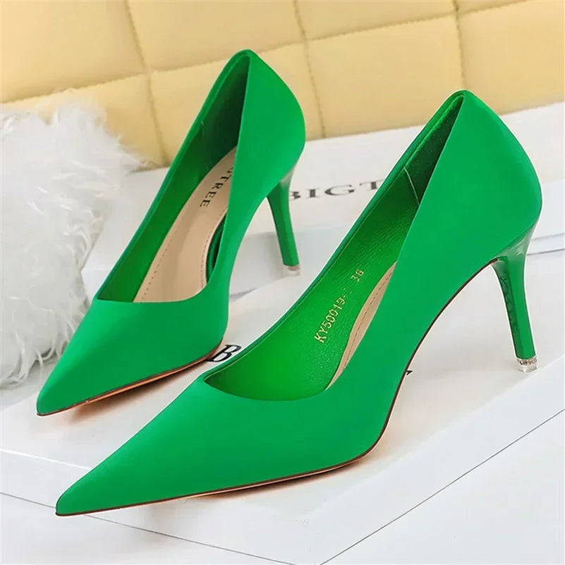 Woman Fashion Career Formal 7.5cm 10.5cm High Heels Colorful Shoes Lady Sweet Blue Yellow Wedding Scarpins Pumps Plus Size 34-43