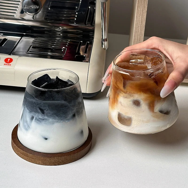Transparent Coffee Cup, Japanese Style Glass Cup, Layered Cocktail Dessert Display Cup, Breakfast Milk Cup, 300ml Cold Drink Cup