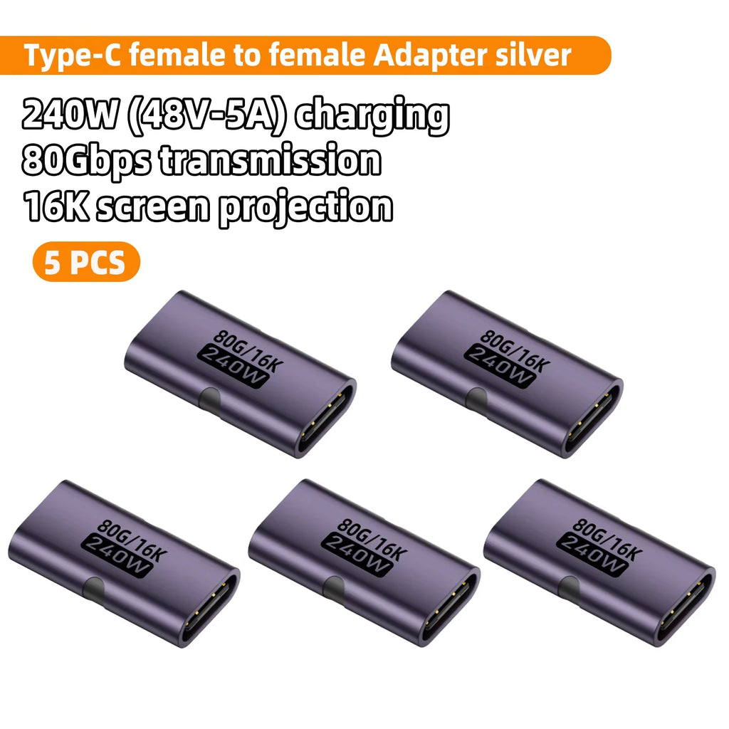 USB4 80Gbps USB C Female to Female Adapter Coupler 240W PD Fast Charging 8K@60Hz Type C Extender Converter for MacBook iPad Pro