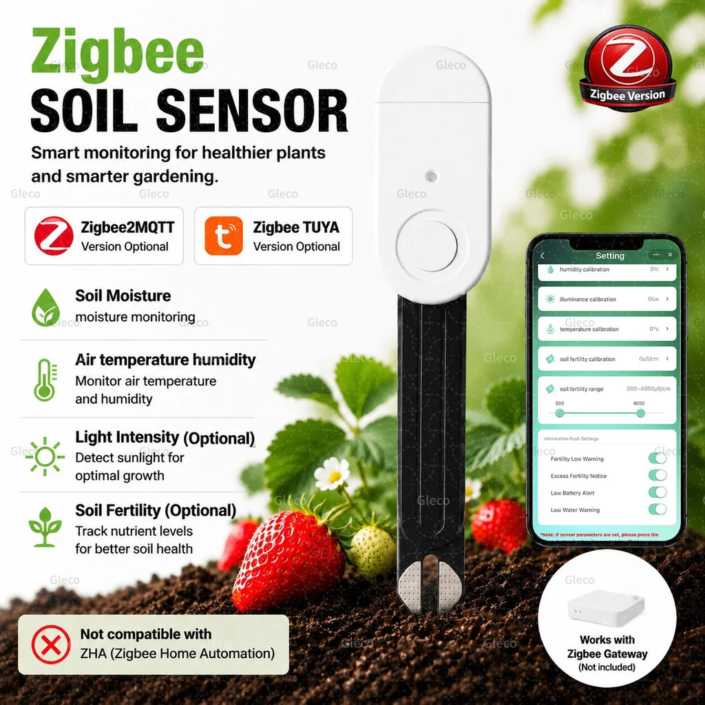 Zigbee Soil Sensor Moisture Temperature Humidity Meter Fertility Light Tester For Tuya Smart Life Z2M Home Assistant Automation