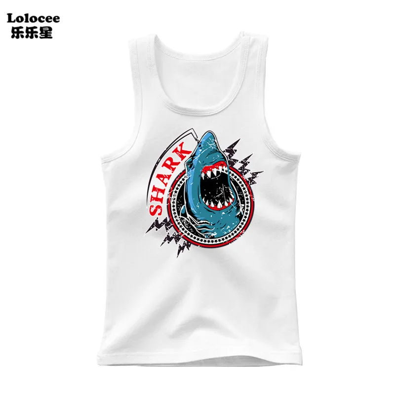 Kids Animal Sea Shark Sleeveless T-shirt 2023 Summer Children Tank Tops Baby Kids Cool Tees 3-14 Years Old
