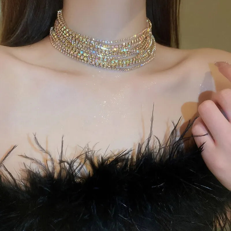 Shiny Full Rhinestone Choker Necklace For Women Trendy Luxury Multi-color Necklaces Collar New Fashion Party Jewelry On Neck K0