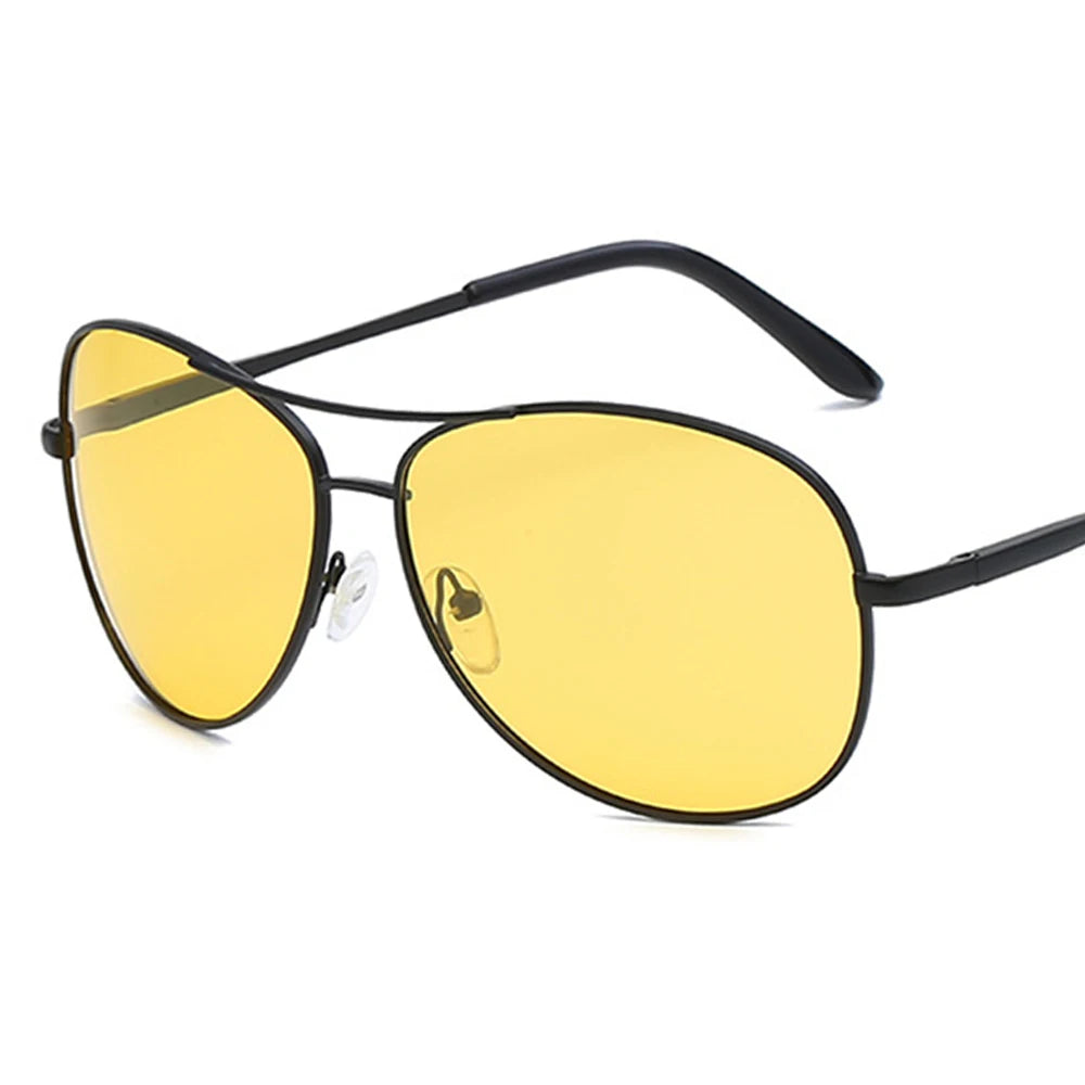 VIVIBEE Metal Aviation Night Vision Glasses for Men Driving Yellow Polarized UV400 Lens Pilot Goggles Nightvision Sunglasses