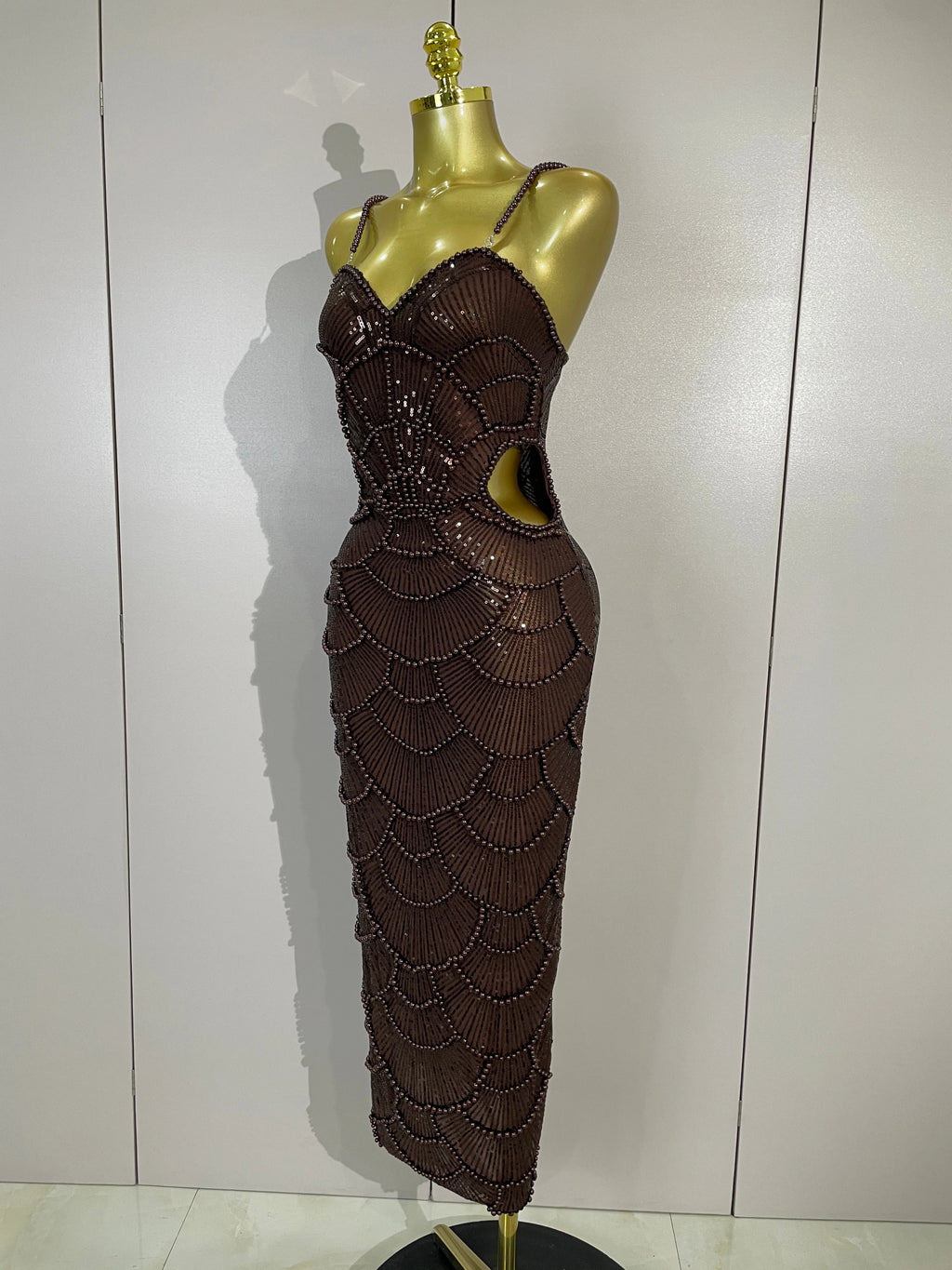 Elegance Pearl Beading Sequins Sleeveless Sexy Strap Bodycon Long Dress Women Celebrate Evening Party Birthday Outfit Vestido