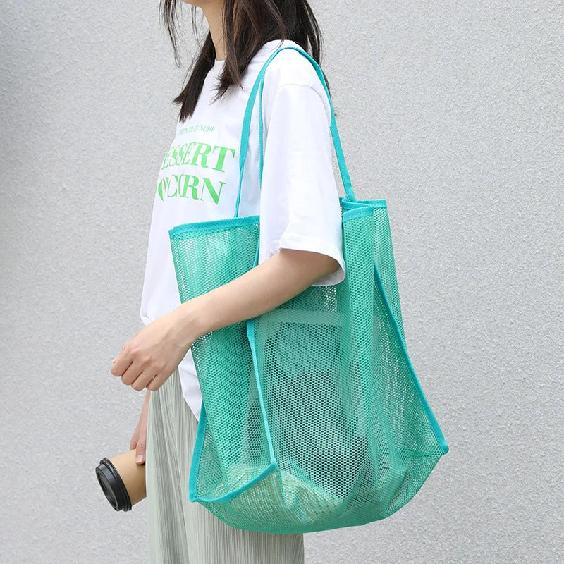 Fashion Mesh Hollow Out Handbag Design Beach Travel Package For Women Shoulder Bag Large Capacity Female Summer Shopping Totes