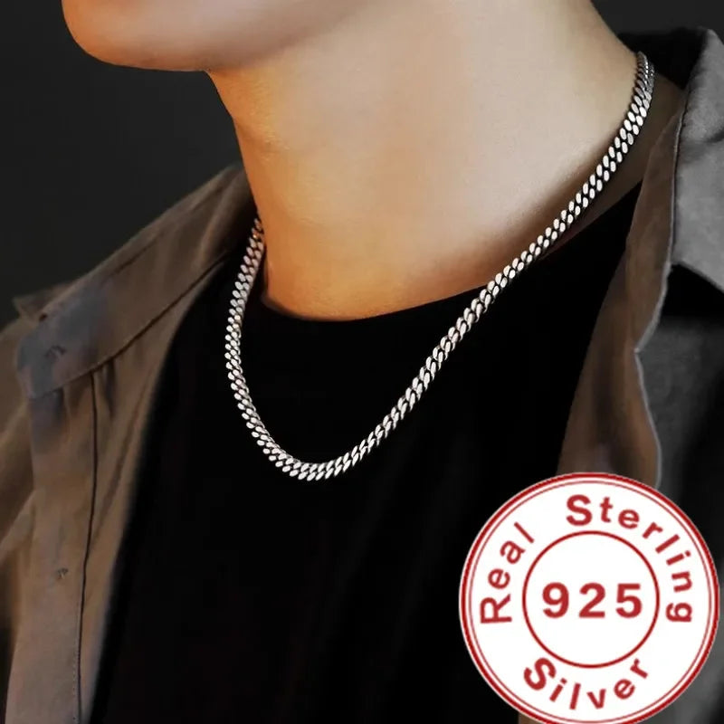 Original 925 Sterling Silver 8MM Cuban Necklace Men Women Wedding Fine Jewelry Accessories Party Gift