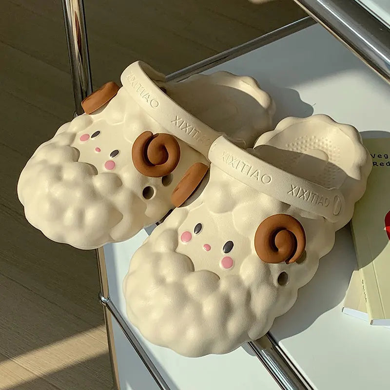 Mo Dou Women's Home Slippers Soft EVA Sandals Non-slip Toe-wrapped Lovely Cartoon Sheep for Men Cozy Parent-child Breathable