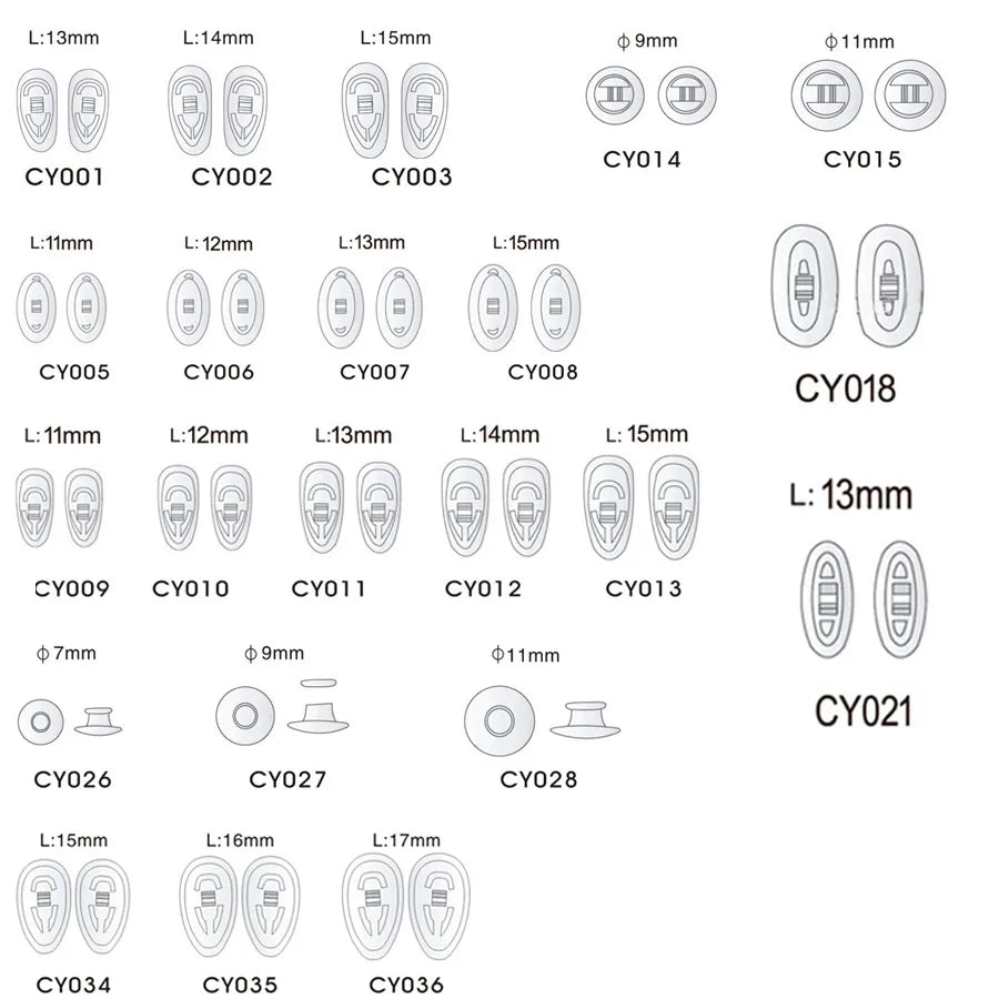 2000pcs Wholesale Eyeglasses Glasses Silicone nose pads various types & sizes eyewear nose pad part oval round