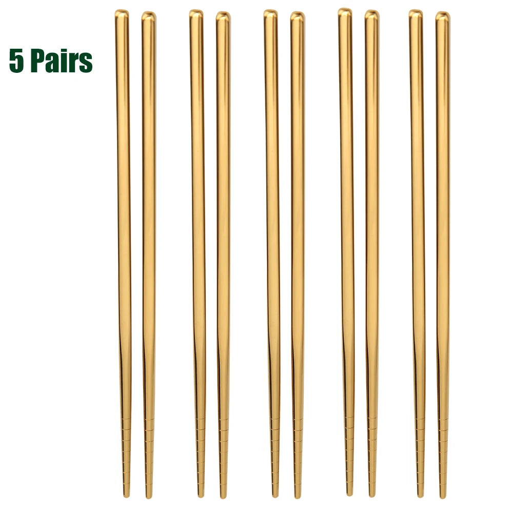 1-5 Pair Stainless Steel Chopsticks Metal Chop Sticks Tableware Silver Gold Multicolor Wedding Party Festival Supplies