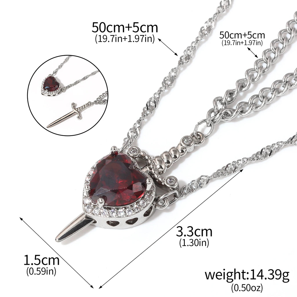 LATS 2pcs Can Be Assembled Heart and Sword Zircon Pendant Necklace for Women Men Couple Silver Gold Plated Choker Chain Jewelry