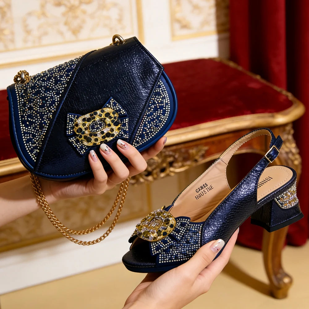 Venus Chan 2026 INS Green Elegant Women's High Heel Shoes and Rhinestone-Embellished Bag Set - Perfect for Any Occasion