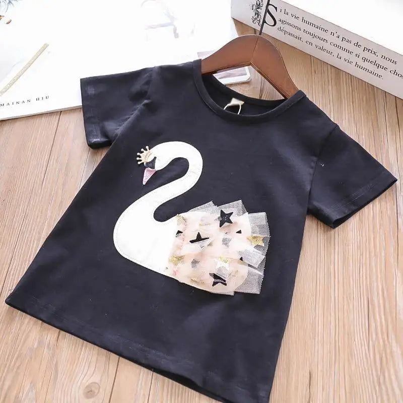Summer Baby Girls Clothing Sets Cotton Cartoon Swan T-Shirt+Sequin Skirts 2Pcs Suit Children Fashion Princess Kids Dress Outfits
