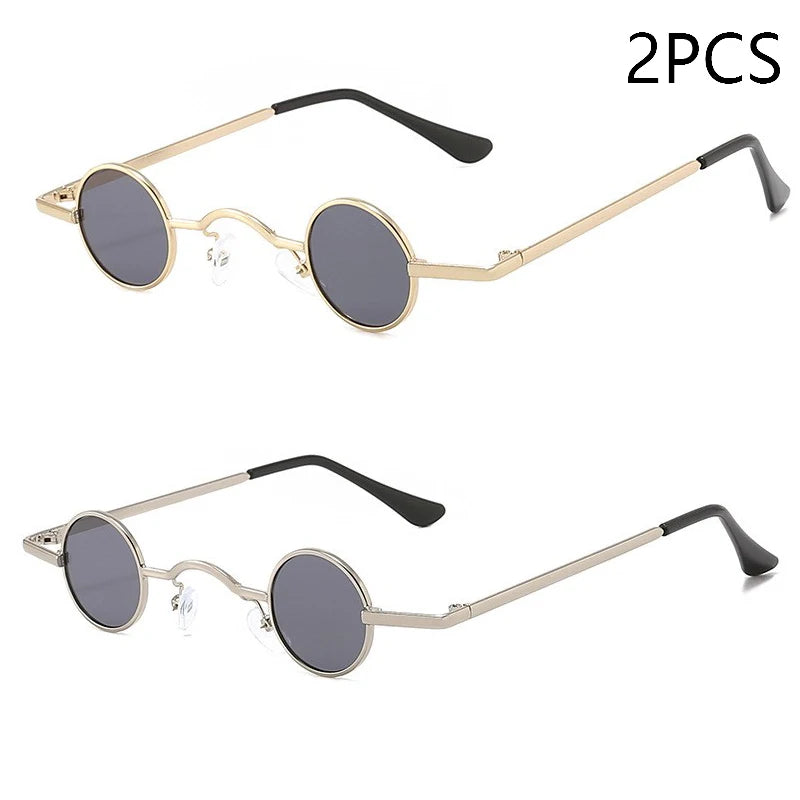 Vintage Rock Punk Man Sunglasses Classic Small Round Sunglasses Women Wide Bridge Metal Frame Black Lens Driving Eyewear
