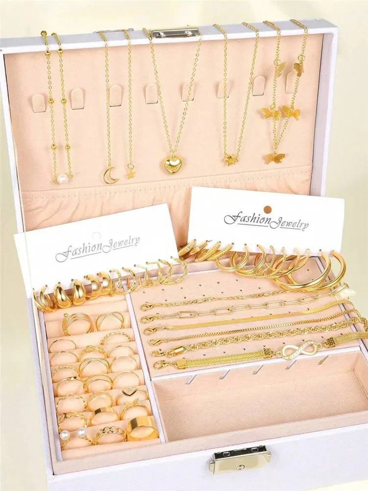 New 57 Pcs/Set Fashion Jewelry Sets For Women Metal Wide Face Earrings Necklaces Bracelets Ankles Rings Combinations Set Jewelry