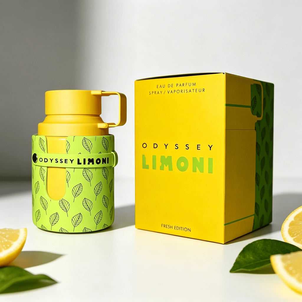Armaf Odyssey Limoni Fresh Edition Unisex EDP Perfume Refreshing Lemon Citrus Perfume Leaf Pattern Cylinder Bottle Summer Luxury Gift Perfume for Him Her