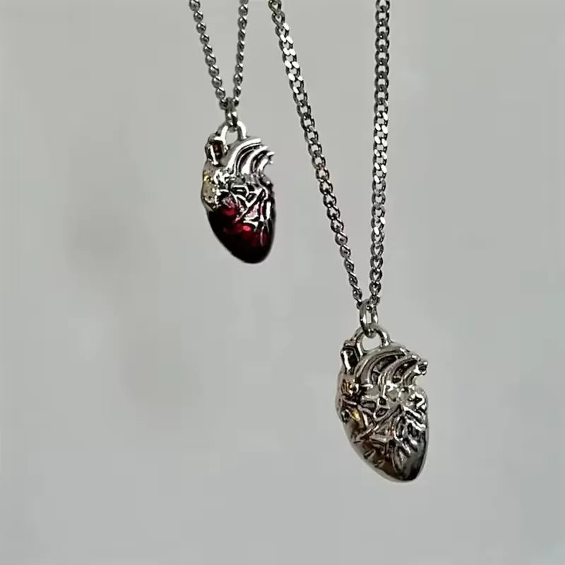 Anatomical Red Heart Necklace Gothic Y2K Grunge Jewelry Dainty Silver Color Tonebloody Red Human Heart Pendant Personalized Gift