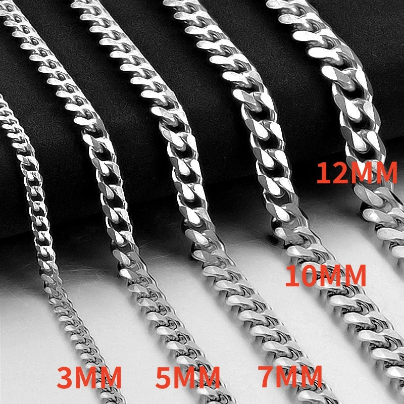 HNSP 3/5/7/9/12MM Stainless Steel Cuban Link Gold Chain Necklace For Men Jewelry Waterproof Accessory Gift