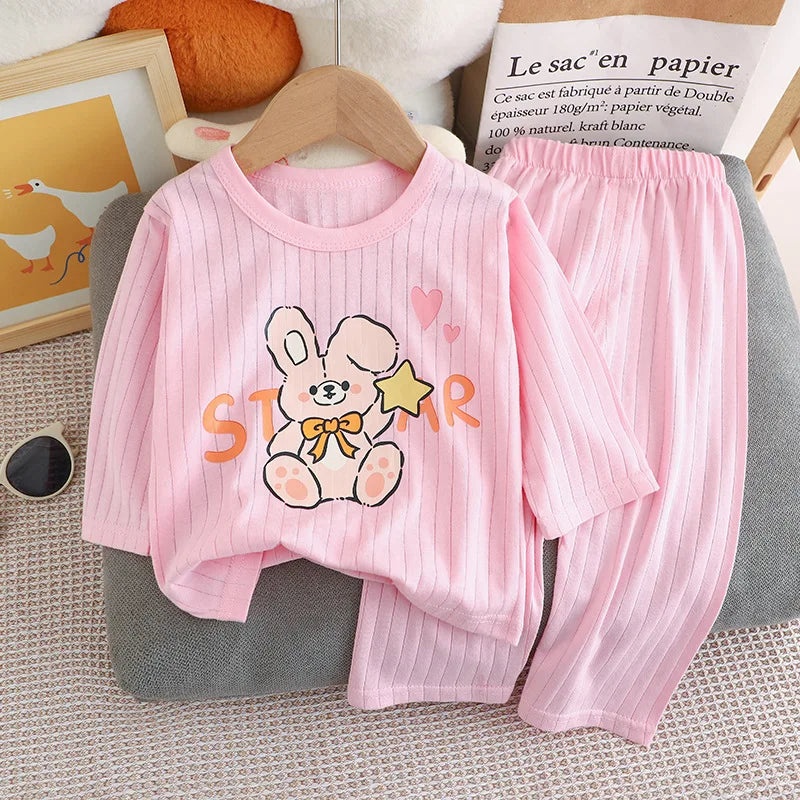 Cute Bear Print Baby Clothing Set Children Long Sleeve+ Pants Two Pieces Suit Kids Cotton Pullover Top Tee Girl Boy Casual