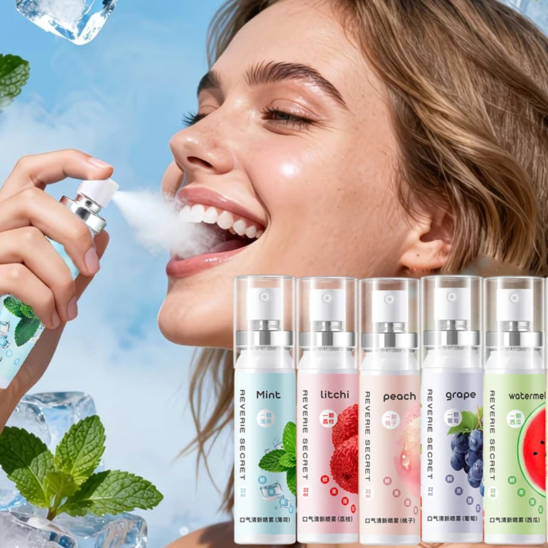 Convenient Breath Refreshing Spray, Various Fruit Flavors, Alcohol Free, Breath Care, Suitable for Dating and After Dinner