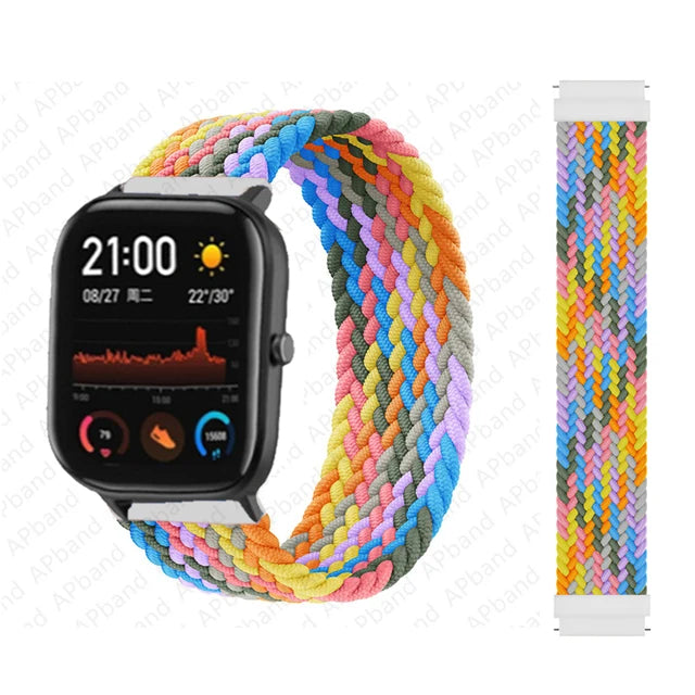 20mm 22mm Watch Straps For Amazfit GTS/4/3/2/2e/GTS2 Mini/GTR 4/3 pro/GTR2/2e/2 Braided solo loop Bracelet Amazfit bip 6 5 band