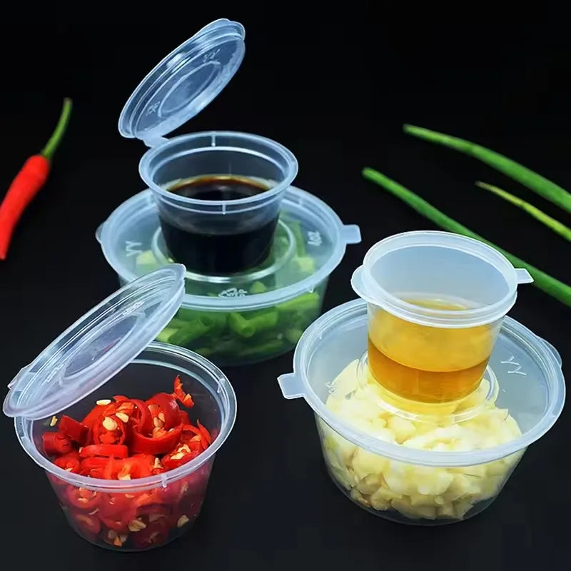 50/100PCS Disposable Sauce Cups with Lids Household Kitchen Leak-Proof Small Sauce Cups Portable Salad Dressings Seasoning Box