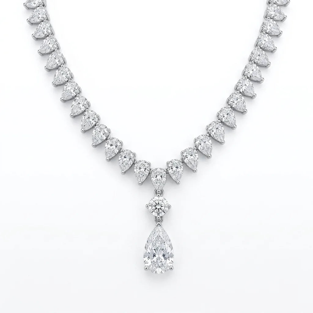 S925 Sterling Silver Pear Cut Moissanite Tennis Necklace For Women 18K Gold Plated Water Drop Pendant VVS1 Moissanite Wedding Ba